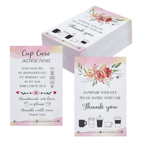FINGERINSPIRE 240 Stück Tassenpflegeanleitung Karten 5,4 x 8,7 cm rosa mit Blumendruck, rechteckige Display-Karte mit Text "Handmade with Love" für handgefertigte Tassen, Geschenke und FINGERINSPIRE 240 Stück Tassenpflegeanleitung Karten 5,4 x 8,7 cm rosa mit Blumendruck, rechteckige Display-Karte mit Text "Handmade with Love" für handgefertigte Tassen, Geschenke und von FINGERINSPIRE