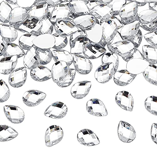 FINGERINSPIRE 250 Stück 18x13mm tropfenförmige Acryl-Strass-Edelsteine ​​mit Behälter transparente Acryl-Juwelen Verzierungen Kristalle Flache Rückseite Acryl-Juwelen für die Kostümherstellung von FINGERINSPIRE