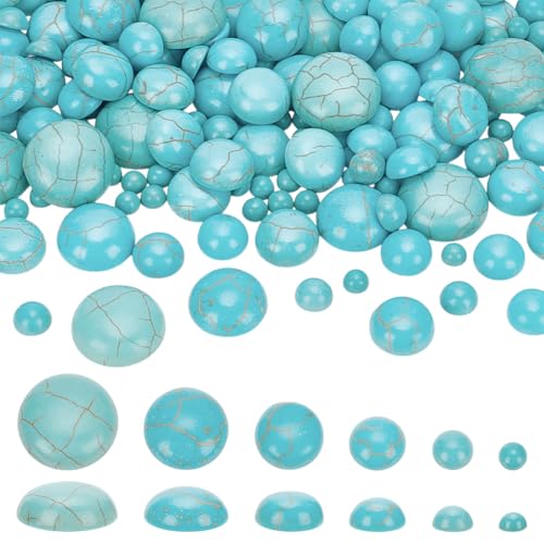 FINGERINSPIRE 270 Stück Natürliche Türkisfarbene Halbrunde Cabochon Perlen Mit Flacher Rückseite 4/6/8/10/12/14mm Gefärbte Synthetische Cabochons Mit Flacher Rückseite Gewölbte Form Keine Lochsteine von FINGERINSPIRE