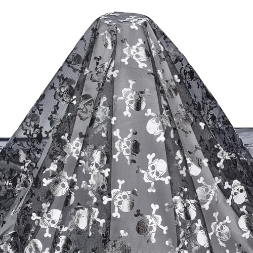 FINGERINSPIRE 2x1.6 m Halloween Totenkopf Silberfolie Tüll Halloween Schwarzer Netzstoff Menschliches Totenkopfmuster Netzstoff Rechteckig Kreuz Totenköpfe Bastelstoff Für Tischdecken Dekoration FINGERINSPIRE 2x1.6 m Halloween Totenkopf Silberfolie Tüll Halloween Schwarzer Netzstoff Menschliches Totenkopfmuster Netzstoff Rechteckig Kreuz Totenköpfe Bastelstoff Für Tischdecken Dekoration von FINGERINSPIRE