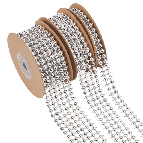 FINGERINSPIRE 3 Rollen 6 Yard Kunststoffperlen, geschlossene Kettenverzierung, 3 Größen, silberfarbene Perlenkette, Zierband zum Nähen, Kunststoffperlen, Kettenbesatz für Bastelarbeiten, Kleidung von FINGERINSPIRE