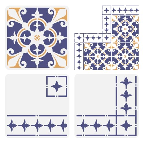 FINGERINSPIRE 3 Stück Bodenfliesen Schablone 30x30cm Rand Und Eckenschablone Fliesen Malvorlage Geometrisches Lilien Mandala Muster Beton Schablone Für Die Terrasse Bodenfliese Mauer Wohnkultur von FINGERINSPIRE