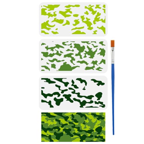 FINGERINSPIRE 3 Stück Mehrschichtige Camouflage Schablone Mit Einem Pinsel 30x15cm Große Camouflage Malvorlage Unregelmäßige Geometrische Blöcke Camouflage Themenschablone Zum Malen Auf Holz Wänden von FINGERINSPIRE