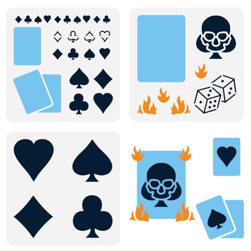 FINGERINSPIRE 3 Stück Spielkarten Schablone 15x15 cm Death Dealer Schablone Vorlage Zum Malen Kunststoff Herz Spaten Club Rautenmuster Schablone Wiederverwendbare Schablonen Für Heimdekoration FINGERINSPIRE 3 Stück Spielkarten Schablone 15x15 cm Death Dealer Schablone Vorlage Zum Malen Kunststoff Herz Spaten Club Rautenmuster Schablone Wiederverwendbare Schablonen Für Heimdekoration von FINGERINSPIRE
