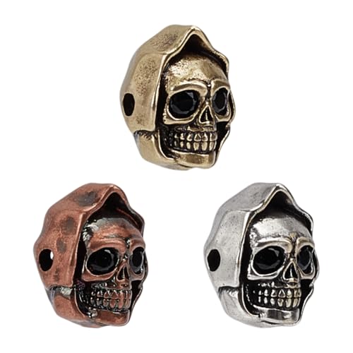 FINGERINSPIRE 3 Stück Totenkopf Messer Lanyard Perlen 13.5x10.5mm Perlen EDC Messing Kordel Perlen Retro Messing Perlen Schlüsselanhänger DIY Zubehör Metall Europäische Perle Große Lochperlen Für DIY von FINGERINSPIRE