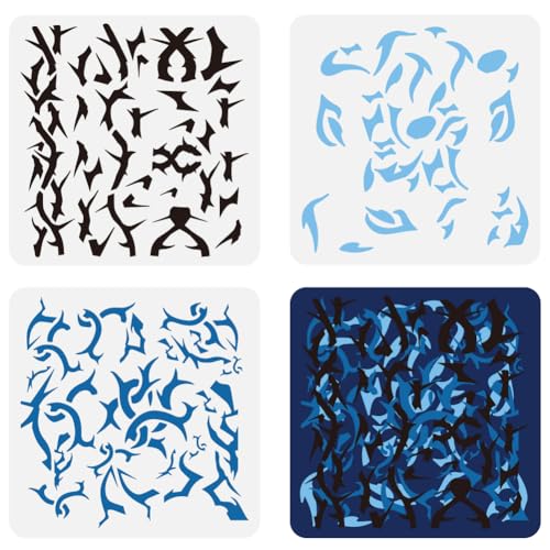 FINGERINSPIRE 3 Stück Tribal Camouflage Malschablone 30x30 cm Wiederverwendbare Camo Muster Zeichenvorlage Dornenranken Schablone Camo Thema Dekor Schablone Zum Malen Auf Holz Wänden Stoffen Möbeln von FINGERINSPIRE