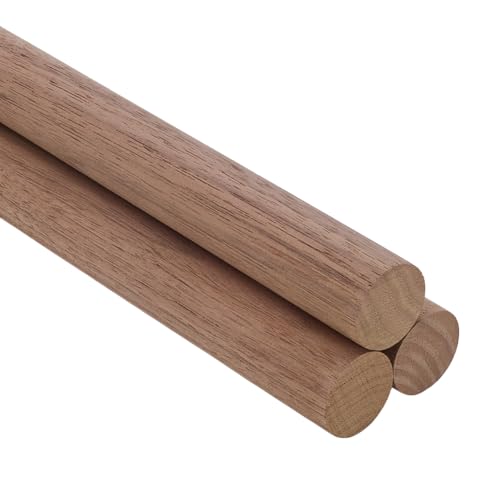 FINGERINSPIRE 3 Stück Walnuss Holzdübelstangen 2.5x30cm Hellbraun Schwarze Walnussholzstäbe Rund Unbehandeltes Holz Zum Basteln Hartholzstäbe Zum Basteln Kuchendübel DIY Handarbeitsprojekte von FINGERINSPIRE