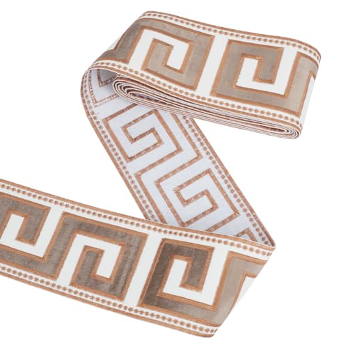 FINGERINSPIRE 3 m Bestickte Vorhangborte 94mm Breit Polyester Jacquard Gitterband Hellbraun Vorhangborte Für Vorhänge Geometrisches Jacquardband Für Vorhänge Vorhangband Bortenband Dekoration von FINGERINSPIRE