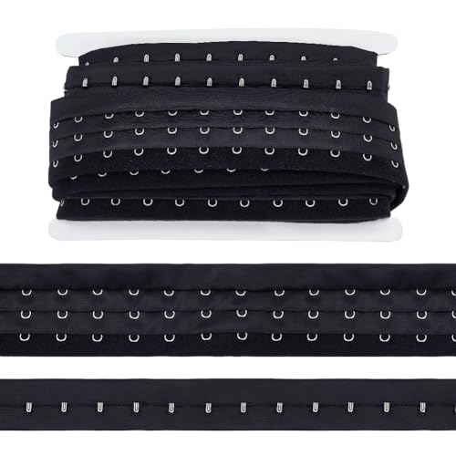 FINGERINSPIRE 3 m Paar 3 Reihiges Haken Und Ösenband 49 mm Breit Schwarzer Abstand Polyesterband Mit Haken Und Öse Edelstahl Hakenband Randbesatzband Für DIY Dekoration von FINGERINSPIRE