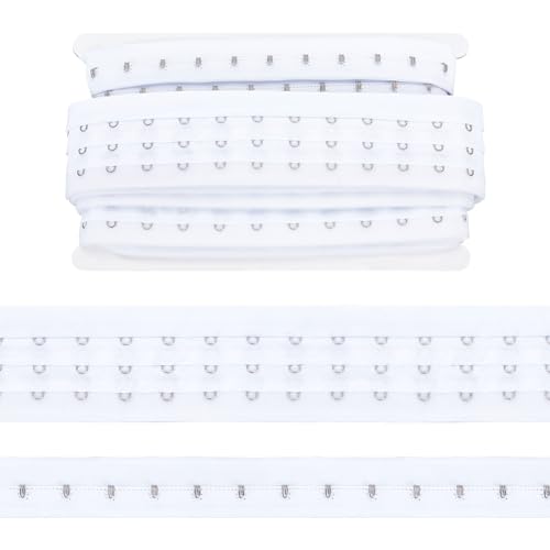 FINGERINSPIRE 3 m Paar 3 Reihiges Haken Und Ösenband 49 mm Breit Weißes Abstandsband Aus Polyester Mit Haken Und Öse Edelstahl Hakenband Randbesatzband Für DIY Dekoration von FINGERINSPIRE