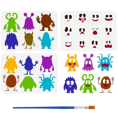 FINGERINSPIRE 3 mehrlagige niedliche Monster-Schablonen mit Kunststoffpinsel, 21,6 x 29,2 cm, wiederverwendbare Monster-Silhouetten-Schablone, Fantasy-Themen-Vorlage zum Zeichnen, DIY, Möbel, Wand FINGERINSPIRE 3 mehrlagige niedliche Monster-Schablonen mit Kunststoffpinsel, 21,6 x 29,2 cm, wiederverwendbare Monster-Silhouetten-Schablone, Fantasy-Themen-Vorlage zum Zeichnen, DIY, Möbel, Wand von FINGERINSPIRE