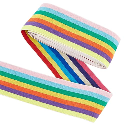 FINGERINSPIRE 3.65 m Nylon Gummiband 50 mm Breit Zum Nähen Elastische Bänder Flach Mit Streifenmuster Elastisches Band Regenbogen Elastischer Spitzenbesatz Für Kleid Bund Perückenbänder Nähen von FINGERINSPIRE