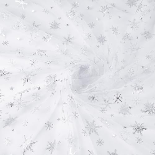 FINGERINSPIRE 3.7 m Schneeflocken Tüllstoff 150cm Breit Weiße Schneeflocke Silberfolie Organza Stoff Glitzernder Schneeflocken Netzstoff Weihnachtlicher Schneeflocken Durchsichtiger Stoff Für Party FINGERINSPIRE 3.7 m Schneeflocken Tüllstoff 150cm Breit Weiße Schneeflocke Silberfolie Organza Stoff Glitzernder Schneeflocken Netzstoff Weihnachtlicher Schneeflocken Durchsichtiger Stoff Für Party von FINGERINSPIRE