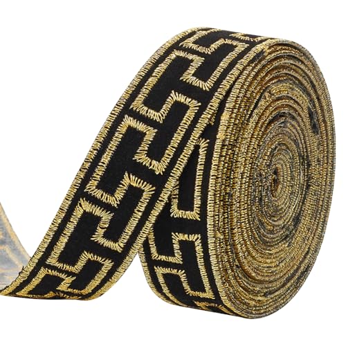 FINGERINSPIRE 3.9 m X 23 mm Vintage Jacquardband Zum Aufbügeln Besticktes Band Schwarz Goldenes Blumenmuster Stoffbesatz Ethnischer Bandbesatz Stickerei Gewebtes Nähband Für Kleidungsdekoration FINGERINSPIRE 3.9 m X 23 mm Vintage Jacquardband Zum Aufbügeln Besticktes Band Schwarz Goldenes Blumenmuster Stoffbesatz Ethnischer Bandbesatz Stickerei Gewebtes Nähband Für Kleidungsdekoration von FINGERINSPIRE