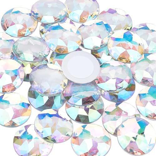 FINGERINSPIRE 30 Stück 30 mm runde Acryl-Strasssteine mit Behälter mit flacher Rückseite, funkelnde Kunststoff-Aufkleber für Kostüme, Cosplay, Juwelen, Basteln von FINGERINSPIRE