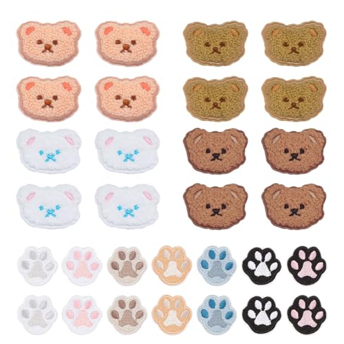 FINGERINSPIRE 30 Stück Bären Stickerei Patches Katzenpfotenabdruck Form Stoffflicken Zum Aufbügeln/Aufnähen - 4 Farben Bärenkopf, 7 Farben Katzenpfoten Für Jacken Kleidung DIY Zubehör von FINGERINSPIRE
