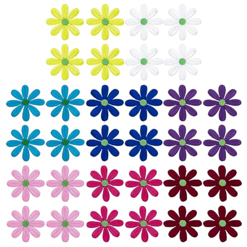 FINGERINSPIRE 32 Stück Gänseblümchen Blumen Aufnäher Zum Aufbügeln Mit Heißschmelzkleber 5.5cm Im Durchmesser 8 Farben Bestickter Aufnäher Applikation Zum Aufnähen Für DIY Dekoration von Kleidung von FINGERINSPIRE