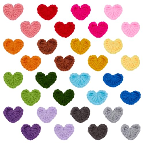 FINGERINSPIRE 32 Stück Häkel Herz Applikationen 16 Farben Strick Herz Patches Aus Polyester Handgefertigt Häkel Herzform Näh Applikationen Für DIY Kostüme Hüte Taschen Ohrringe Haargummi Accessoires von FINGERINSPIRE
