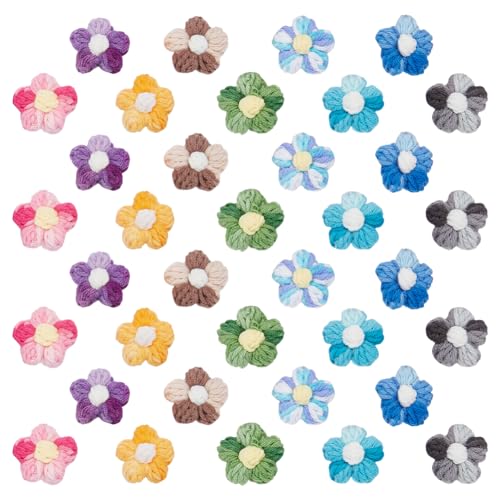 FINGERINSPIRE 36 Stück Häkelblumen Applikationen 9 Farben Wolle Handgefertigt Zum Nähen Gehäkelte Blumen 3.8x3.8cm Gehäkelte Puffblumen Für DIY Bastelarbeiten Kleidung Hüte Taschen Heimdekoration von FINGERINSPIRE