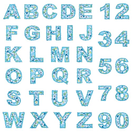 FINGERINSPIRE 36 Stück Stickerei Zum Aufbügeln Auf Stoffflicken 26 Stück A Z Alphabet Applikation 10 Stück Blatt 0 9 Zahlen Applikation Hellhimmelblaue Blattbuchstaben Flicken Stoffbuchstaben Flicken von FINGERINSPIRE