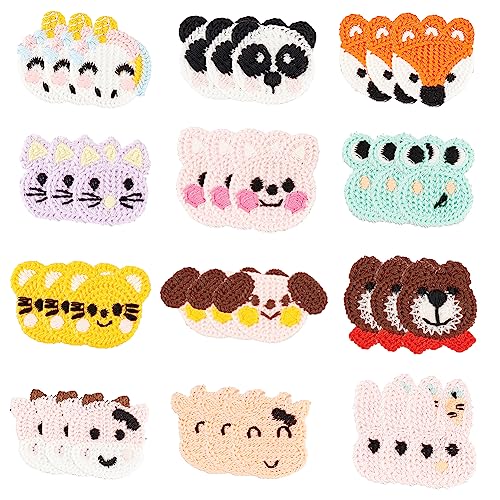 FINGERINSPIRE 36 Stück Tier Häkel Strick Hand Applikation Zum Aufnähen 12 Stile Cartoon Tierkopf Stoff Patch Kostüm (Maus/Kuh/Kaninchen/Frosch/Einhorn/Fuchs/Panda/Bär/Kuh/Hund) von FINGERINSPIRE