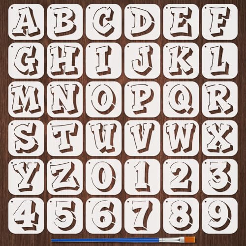 FINGERINSPIRE 36 x Graffiti-Schablonen mit Buchstaben und Zahlen, mit 1 Kunststoffpinsel, 9,9 x 9,9 cm, Graffiti-Buchstaben-Schablone, dekorative Zahlenschablone zum Malen auf Wand, Holz FINGERINSPIRE 36 x Graffiti-Schablonen mit Buchstaben und Zahlen, mit 1 Kunststoffpinsel, 9,9 x 9,9 cm, Graffiti-Buchstaben-Schablone, dekorative Zahlenschablone zum Malen auf Wand, Holz von FINGERINSPIRE