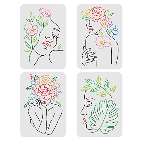 FINGERINSPIRE 4 Pcs Frauen Gesicht Schablone 29.7x21cm Frauen Malerei Schablone Floral Weibliche Gesicht Schablone Frauen Blumen Schablonen Decor Schablone für Malerei auf Holzboden Wand Fenster FINGERINSPIRE 4 Pcs Frauen Gesicht Schablone 29.7x21cm Frauen Malerei Schablone Floral Weibliche Gesicht Schablone Frauen Blumen Schablonen Decor Schablone für Malerei auf Holzboden Wand Fenster von FINGERINSPIRE
