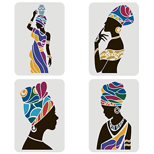 FINGERINSPIRE 4 STÜCKE Stammes Frauen Schablone 29,7x21cm Stammes Wandschablonen zum Malen wiederverwendbare Kunst und Bastelschablonen afrikanische Stammes Schablone zum Malen auf Wand und Stoff von FINGERINSPIRE