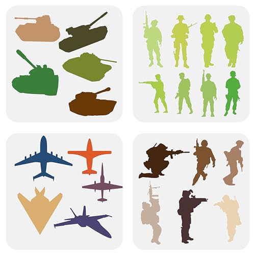 FINGERINSPIRE 4 Stück Armee Soldaten Schablone Panzer Bomber Schablone 20x20 cm Militär Soldat Truppen Schablone Gewehre Schablone Soldaten Gedenktag Schablone Zum Malen Auf Holz Wand Stoff Leinwand FINGERINSPIRE 4 Stück Armee Soldaten Schablone Panzer Bomber Schablone 20x20 cm Militär Soldat Truppen Schablone Gewehre Schablone Soldaten Gedenktag Schablone Zum Malen Auf Holz Wand Stoff Leinwand von FINGERINSPIRE