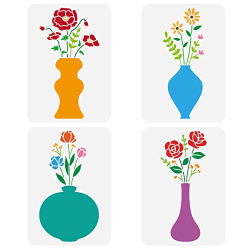 FINGERINSPIRE 4 Stück Blumen In Vase Malschablone 21x29.7cm Wiederverwendbare Blumenvase Zeichenschablone Frühlingsblumen Pflanzen Schablone Zum Malen An Der Wand, Holz, Stoff, Papier Und Möbel FINGERINSPIRE 4 Stück Blumen In Vase Malschablone 21x29.7cm Wiederverwendbare Blumenvase Zeichenschablone Frühlingsblumen Pflanzen Schablone Zum Malen An Der Wand, Holz, Stoff, Papier Und Möbel von FINGERINSPIRE