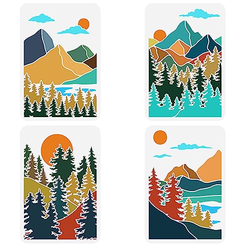 FINGERINSPIRE 4 Stück Boho Wald Berglandschaft Schablone 29.7x21 cm Naturlandschaft Schablone Sonne Wolken Berge Bäume See Vorlage Sonnenuntergang Sonnenaufgang Malschablone Für Bodendekoration FINGERINSPIRE 4 Stück Boho Wald Berglandschaft Schablone 29.7x21 cm Naturlandschaft Schablone Sonne Wolken Berge Bäume See Vorlage Sonnenuntergang Sonnenaufgang Malschablone Für Bodendekoration von FINGERINSPIRE