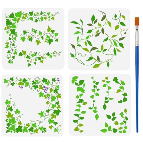 FINGERINSPIRE 4 Stück Efeuranken Schablonen 30x30cm Mit Bambusbürste Wiederverwendbare Efeublätter Vorlagen Große Ranken Blattmuster Randschablonen Pflanzenmotiv Vorlagen Für Die Wand Möbeldekoration von FINGERINSPIRE