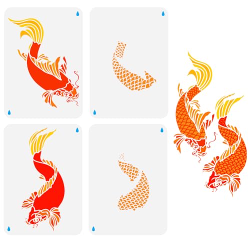 FINGERINSPIRE 4 Stück Geschichtete Koi Fisch Schablonen Zum Malen 21x29.7 cm Große Koi Fisch Malschablonen Wiederverwendbare Fischschuppen Zeichenvorlagen Tiermotiv Schablonen Zum Malen Auf Holzstoff von FINGERINSPIRE