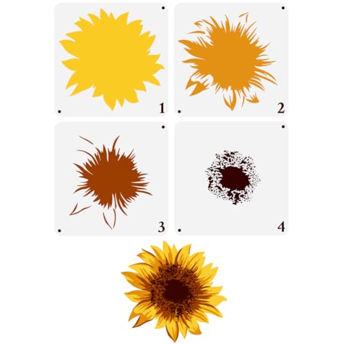 FINGERINSPIRE 4 Stück Geschichtete Sonnenblumen Malschablone 30x30 cm Wiederverwendbare Sonnenblumen Muster Zeichenvorlage Pflanzen Themen Dekor Schablone Zum Malen Auf Holz Wand Papier Möbeln von FINGERINSPIRE