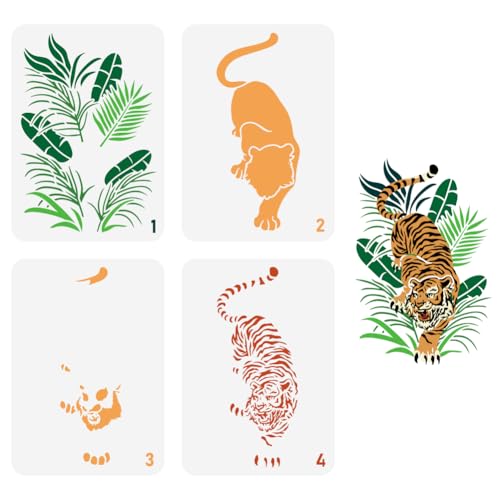 FINGERINSPIRE 4 Stück Geschichtete Tiger Schablonen Zum Malen 21x29.7 cm Große Tiger Muster Zeichenvorlage Kunststoff PET Tropische Blätter Malschablone Ausgehöhlte Tier Themen Vorlage Für Heimwerker FINGERINSPIRE 4 Stück Geschichtete Tiger Schablonen Zum Malen 21x29.7 cm Große Tiger Muster Zeichenvorlage Kunststoff PET Tropische Blätter Malschablone Ausgehöhlte Tier Themen Vorlage Für Heimwerker von FINGERINSPIRE