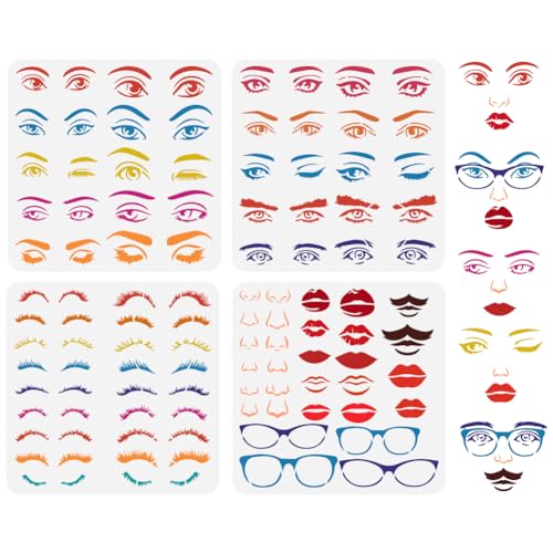 FINGERINSPIRE 4 Stück Kombination Gesichtsmerkmale Malschablone 30x30 cm Augen Nase Augenbrauen Lippen Schnurrbart Zeichenvorlage Brillenschablone Zum Malen Auf Holzwandmöbeln von FINGERINSPIRE