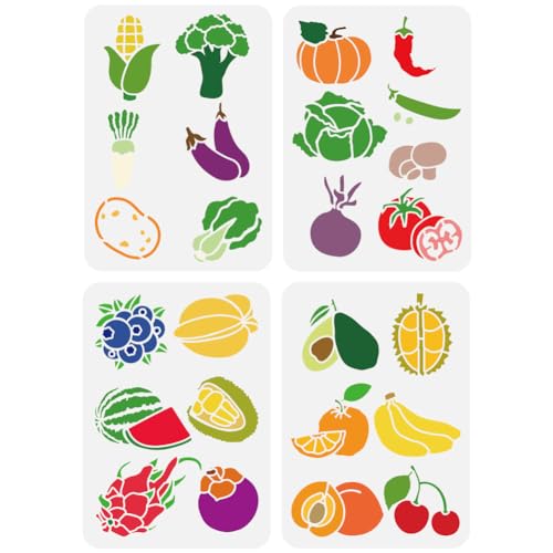 FINGERINSPIRE 4 Stück Malschablone Mit Verschiedenen Früchten Und Gemüsen 21x29.7cm Vorlage Für Bauernhof Gemüse Obst Kürbis Tomate Karotte Banane Wassermelone Pfirsich Birne Zum Malen An Der Wand FINGERINSPIRE 4 Stück Malschablone Mit Verschiedenen Früchten Und Gemüsen 21x29.7cm Vorlage Für Bauernhof Gemüse Obst Kürbis Tomate Karotte Banane Wassermelone Pfirsich Birne Zum Malen An Der Wand von FINGERINSPIRE