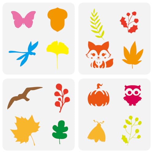 FINGERINSPIRE 4 Stück Malschablonen Für Herbstabdrücke 15x15cm Kunststoff Libellen Eichel Ginkgo Biloba Vorlagen Fuchs Ahornblatt Kürbis Schablonen Eulen Pflanzen Vögel Silhouetten Vorlagen Für DIY FINGERINSPIRE 4 Stück Malschablonen Für Herbstabdrücke 15x15cm Kunststoff Libellen Eichel Ginkgo Biloba Vorlagen Fuchs Ahornblatt Kürbis Schablonen Eulen Pflanzen Vögel Silhouetten Vorlagen Für DIY von FINGERINSPIRE