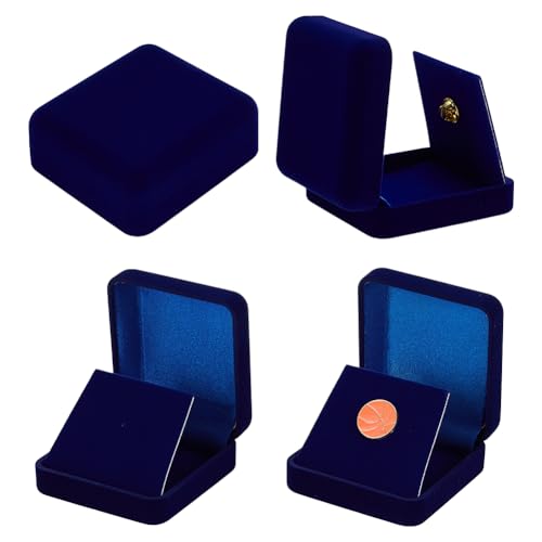 FINGERINSPIRE 4 Stück Samt Ausstellungsbox Für Abzeichen 70x66.5mm Beflockter ABS Kunststoff Ausstellungsbox Für Abzeichen Andenken Mitternachtsblauer Samt Innen Ausstellungsvitrine Mit Loch von FINGERINSPIRE