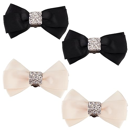 FINGERINSPIRE 4 Stück Schuh Clips Mit Schleife 54x85 mm Strass Kristallband Abnehmbare Schuhschnalle Muschelfarbe Schwarze Schleife Paar Schuh Charms Clips Für Hochzeit Brautschuh Schmuck Dekorativ von FINGERINSPIRE