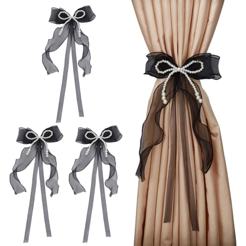 FINGERINSPIRE 4 Stück Vorhang Raffhalter Mit Schleife Schmetterlings Vorhangbänder Mit Perlen Schwarze Vorhangbänder Mit Schleife Perlenvorhangbänder Schleifen Vorhanghalter Schnalle Für Vorhangdekor von FINGERINSPIRE