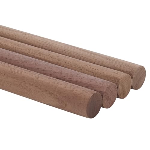 FINGERINSPIRE 4 Stück Walnuss Holzdübelstangen 2x30cm Hellbraun Schwarze Walnussholzstäbe Rund Unbehandeltes Holz Zum Basteln Hartholzstäbe Zum Basteln Kuchendübel DIY Handarbeitsprojekte von FINGERINSPIRE