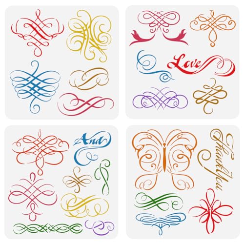 FINGERINSPIRE 4 Stück Wirbel Kalligraphie Malschablone 30x30 cm Wirbel Rand Eckzeichnungsvorlage Liebe Dankeschön Schablone Zum Malen Auf Holz Wand Stoff Möbeln FINGERINSPIRE 4 Stück Wirbel Kalligraphie Malschablone 30x30 cm Wirbel Rand Eckzeichnungsvorlage Liebe Dankeschön Schablone Zum Malen Auf Holz Wand Stoff Möbeln von FINGERINSPIRE