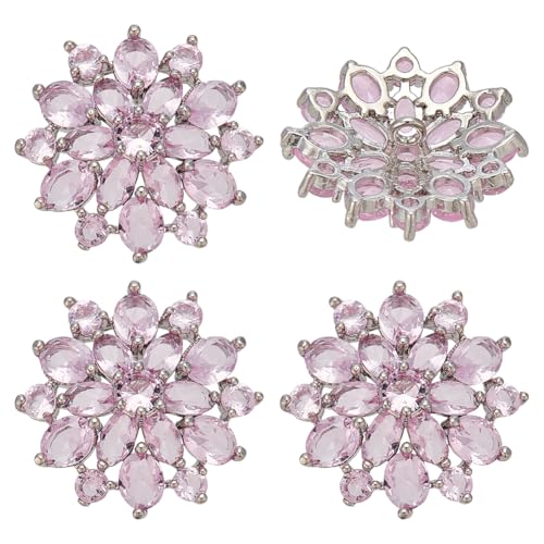 FINGERINSPIRE 4 Stück Zirkonia Knöpfe 21x22mm Dekorative Verzierung In Blumenform Aus Platin Messing Zum Nähen Wiederverwendbare Lila Strassknöpfe Mit Loch Zum Basteln Kleidungsdekoration von FINGERINSPIRE