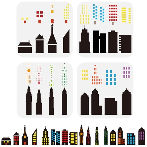 FINGERINSPIRE 4 Teiliges Geschichtetes Malschablonen Set Für Die Skyline Der Stadt 15 cm PET Stadtgebäude Silhouette Zeichenvorlage Architektur Und Lokale Themen Sprühschablone Haus DIY Vorlage FINGERINSPIRE 4 Teiliges Geschichtetes Malschablonen Set Für Die Skyline Der Stadt 15 cm PET Stadtgebäude Silhouette Zeichenvorlage Architektur Und Lokale Themen Sprühschablone Haus DIY Vorlage von FINGERINSPIRE