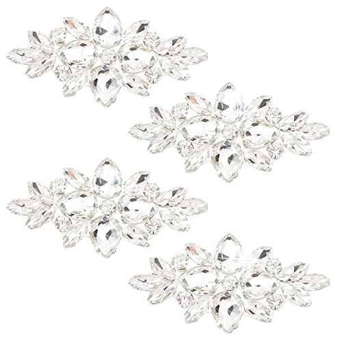 FINGERINSPIRE 4 x Blumen-Glas-Strass-Applikation (4,3 x 8,4 cm) für Hochzeit, Brautschmuck, Kristall-Haar-Dekoration, Kostüm-Verzierung - Zum Aufbügeln auf Kleidung und Kleider von FINGERINSPIRE