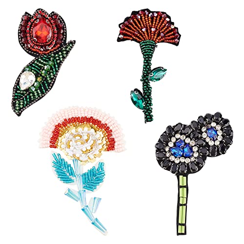 FINGERINSPIRE 4 x Blumen-Perlen-Strass-Flicken mit Glas-Rocailles-Perlen, 4 Stile, Tulpen, Blumen, Nelken, Blumen, Filz, Kleidung, kleine Perlen, Nähapplikation, Patches für Kleidung, Hut, Schals FINGERINSPIRE 4 x Blumen-Perlen-Strass-Flicken mit Glas-Rocailles-Perlen, 4 Stile, Tulpen, Blumen, Nelken, Blumen, Filz, Kleidung, kleine Perlen, Nähapplikation, Patches für Kleidung, Hut, Schals von FINGERINSPIRE