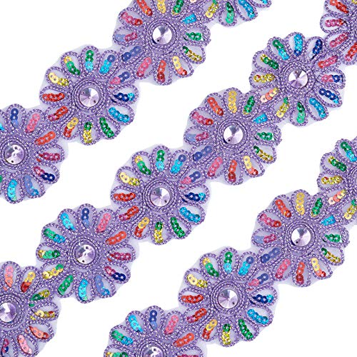 FINGERINSPIRE 4.11m Floral Lace Ribbon mit Pailletten Purple Polyester besticktes Band Aufbügeln/Nähen auf Band Patches (6cm breit) für Lace Ribbon Applique Sewing Craft Supplies von FINGERINSPIRE