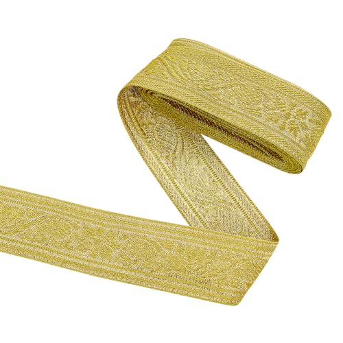 FINGERINSPIRE 4.57M 4CM Glitzer Gold Band Vintage Jacquard Handwerk Band Floral Emobridered Gewebt Trim Band DIY Verschönerung für Handwerk Geschenk Verpackung Bouquet Nähen Hochzeit Partei von FINGERINSPIRE