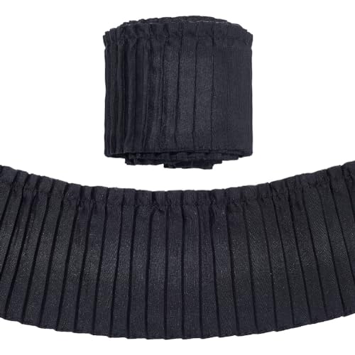 FINGERINSPIRE 4.6 m Gerüschtes Spitzenband 83 mm Breit Schwarzes Polyester Chiffon Gewebe Spitzenbesatz Plissiertes Gerafftes Stoffband Für Kleidungsstückverlängerung Und Basteln Nähen Braut Hochzeit von FINGERINSPIRE